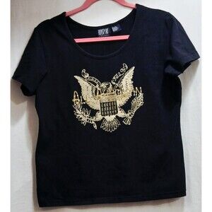 VTG BLASS SPORT BY BILL BLASS BLACK TEE EMBELLISHED ALL AMERICAN WOMEN'S LARGE